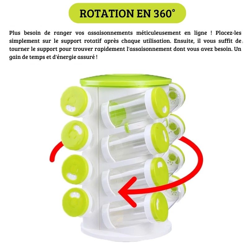 Étagère à épices 16 en 1 avec porte couverts Compact Rotatif